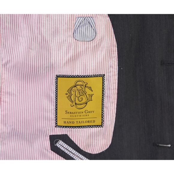 Sebastien Grey Custom Tailored Gray Herringbone 2-Btn Wool Blazer Jacket 44R - Picture 10 of 11